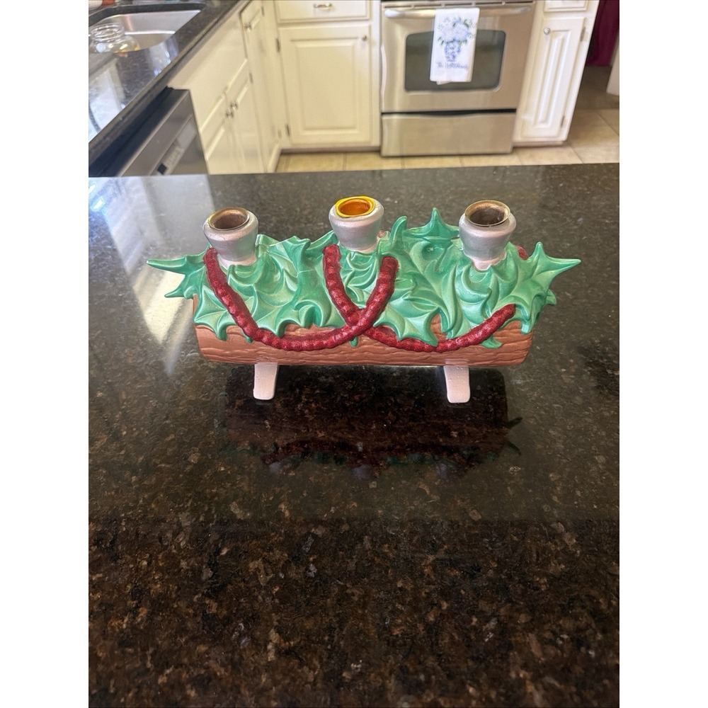 VTG Atlantic mold Ceramic Homemade Christmas Yule Log Candleholder 1974